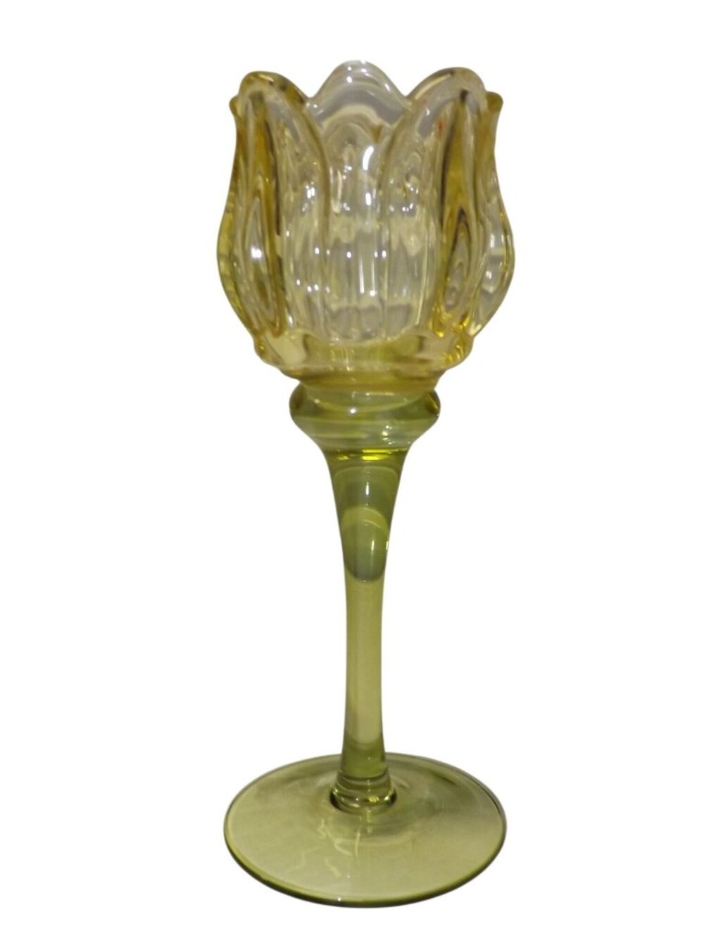 Cupcake and Cashmere Tulip Tea Holder Amber Yellow With Green Stem
